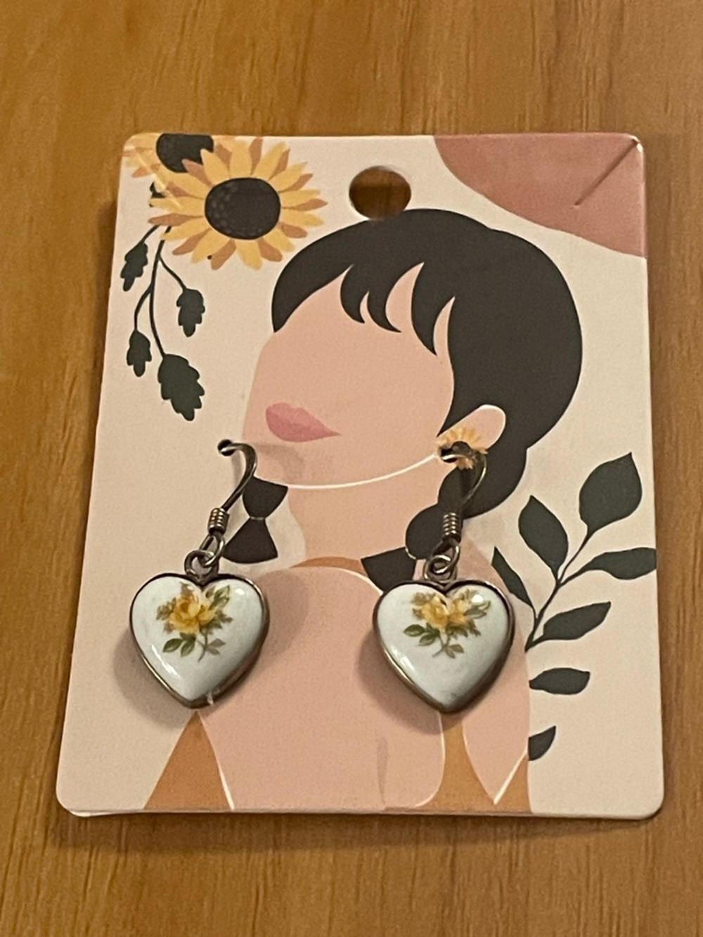 925 Heart Drop Floral Earrings - Yellow Rose Design